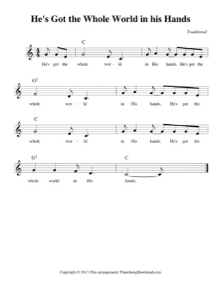Thumbnail of first page of He's Got the Whole World in his Hands (easy) piano sheet music PDF by Traditional.