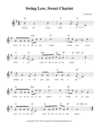 Thumbnail of first page of Swing Low, Sweet Chariot (easy) piano sheet music PDF by Traditional.