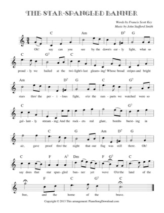 Thumbnail of first page of The Star-Spangled Banner (easy) piano sheet music PDF by John Smith.