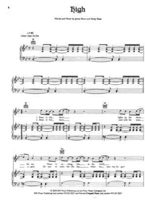 Thumbnail of first page of High piano sheet music PDF by James Blunt.
