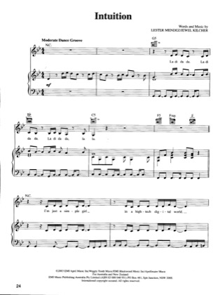 Thumbnail of first page of Intuition piano sheet music PDF by Jewel.