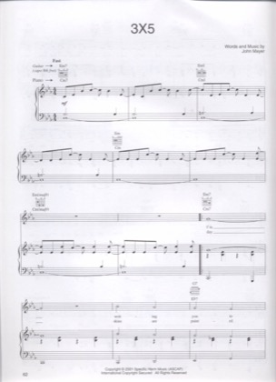 Thumbnail of first page of 3x5 piano sheet music PDF by John Mayer.