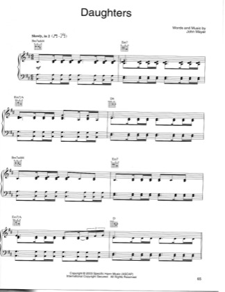 Thumbnail of first page of Daughters piano sheet music PDF by John Mayer.