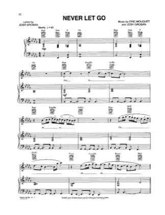 Thumbnail of first page of Never Let Go piano sheet music PDF by Josh Groban.