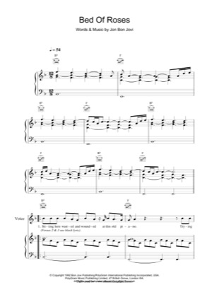 Thumbnail of first page of Bed of Roses (Clear) piano sheet music PDF by Bon Jovi.