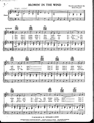 Thumbnail of first page of Blowin' In The Wind piano sheet music PDF by Bob Dylan.