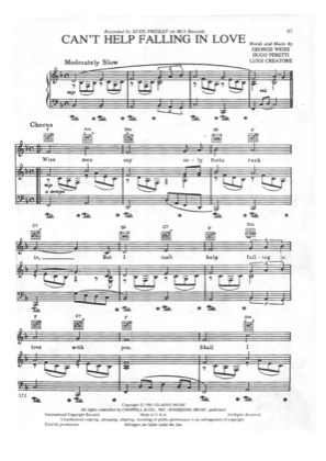 Thumbnail of first page of Can't Help Falling In Love piano sheet music PDF by Elvis Presley.