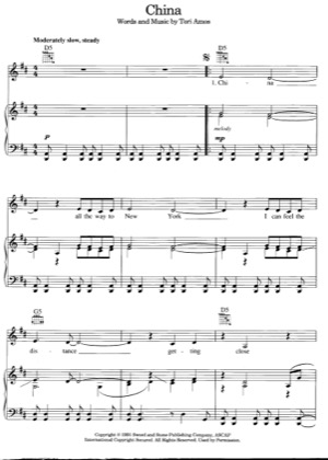 Thumbnail of first page of China piano sheet music PDF by Tori Amos.