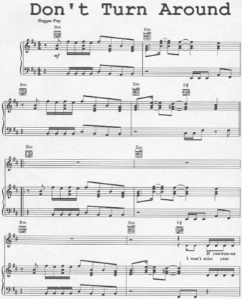 Thumbnail of first page of Don't Turn Around piano sheet music PDF by Ace Of Base.