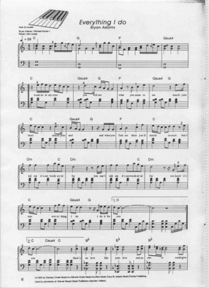 Thumbnail of first page of Everything I Do piano sheet music PDF by Bryan Adams.