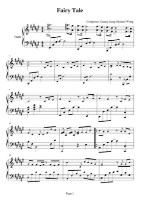 Thumbnail of first page of Fairy Tale piano sheet music PDF by Guang Wong.