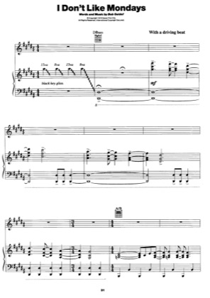 Thumbnail of first page of I Don't Like Mondays piano sheet music PDF by Boomtown Rats.