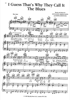 I Guess That's Why They Call It The Blues - Elton Free Piano Sheet Music PDF
