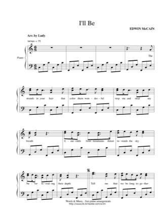 Thumbnail of first page of I'll Be piano sheet music PDF by Edwin McCain.