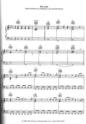 Thumbnail of first page of It's A Sin piano sheet music PDF by Pet Shop Boys.