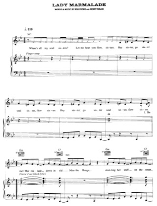 Thumbnail of first page of Lady Marmelade piano sheet music PDF by Moulin Rouge.