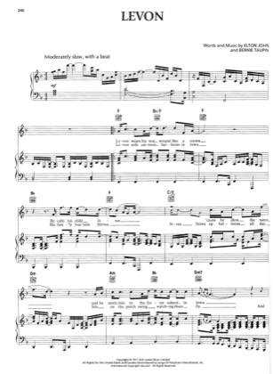 Thumbnail of first page of Levon piano sheet music PDF by Elton John.