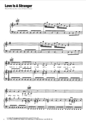 Thumbnail of first page of Love Is A Stranger piano sheet music PDF by Eurythmics.
